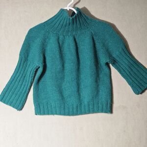Cowl Neck Crop Top Knit Sweater Women's Small Teal Urban Hipster Artsy WInter